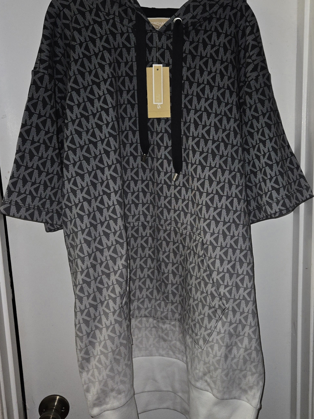 Michael Kors Black and Gray MK Logo Hoodie Dress LARGE - Picture 2 of 3